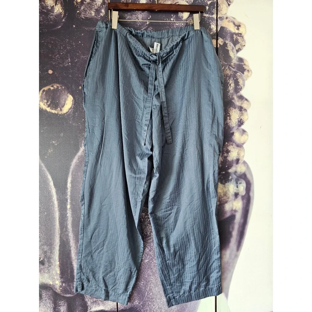 Fernando Sanchez Vintage Blue Striped Silky Pajama Set Top Pants XL Made in USA